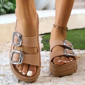 SHEIN Tan Sandals with Silver Accents